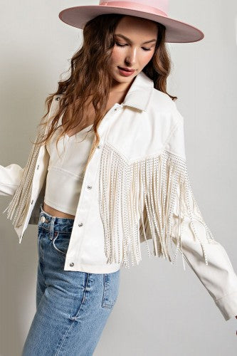 Off White Studded Fringe Leather Jacket