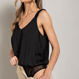 Black Satin Ruched Strap Bodysuit
