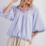 Light Lavender Embroidered Yoke Top