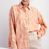 Blush & Orange Mix Oversize Plaid Button Front