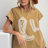 Olive Boots Walkin' Washed Graphic Tee