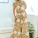 Mocha Floral Elastic Waist Crop Pant