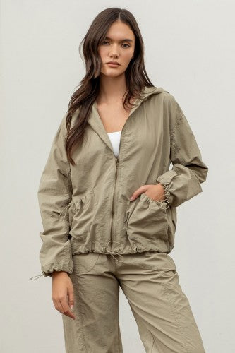 Olive Zip Up Drawstring Jacket