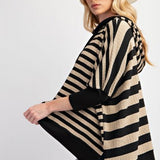 Black & Tan Stripe Poncho Hoodie Pullover