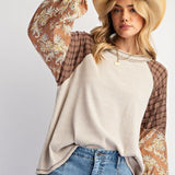 Stone Flannel Mix Print Rib Dolman