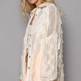 Natural Crochet Patch Button Front Jacket