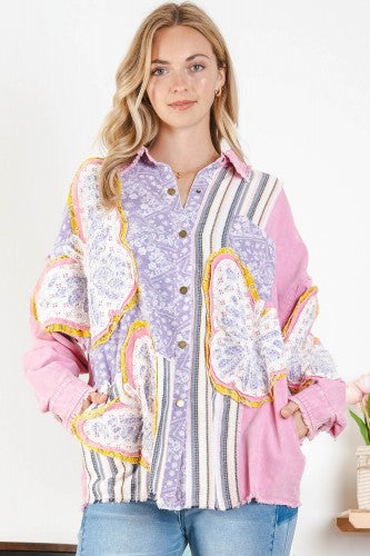 Pink Purple Washed Multi Butterfly Jacket