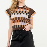 Brown Textured Knit Rectangle Mix Print