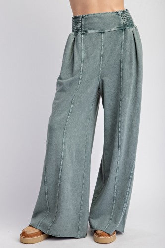 Pacific Green Smock Waist Mineral Wash Terry Knit Pant