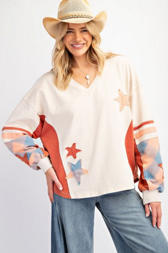 Beige Star Mix Plaid Pullover