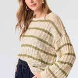 Beige Moss Rib Texture Stripe Sweater