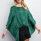 Green Satin High Low Poncho Top