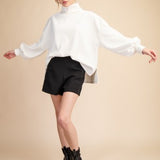 Ivory Mock Neck Texture Balloon Sleeve Top