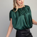 Satin Round Neck Bubble Hem Top
