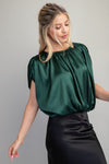 Satin Round Neck Bubble Hem Top