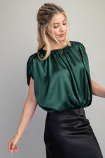 Satin Round Neck Bubble Hem Top