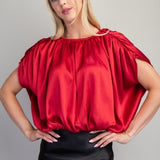 Satin Round Neck Bubble Hem Top