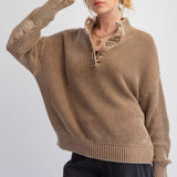 Mocha Washed Out Knit Sweater with Elbow Patch