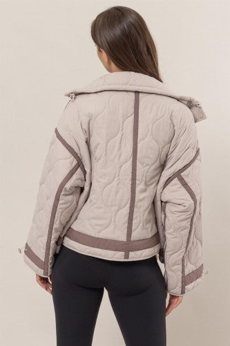 Ecru Quilted Toggle Puffer Jacket