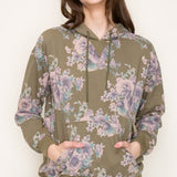 Floral Printed Terry Hoodie