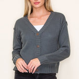 Waffle Textured V Neck Button Down Sweater