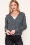 Waffle Textured V Neck Button Down Sweater