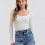 Scoop Neck L/S Henley Knit Button Top
