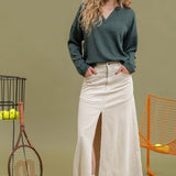 Front Slit Corduroy Maxi Skirt