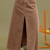 Front Slit Corduroy Maxi Skirt