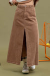 Front Slit Corduroy Maxi Skirt