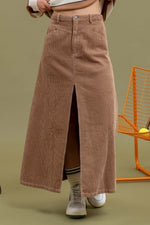 Front Slit Corduroy Maxi Skirt