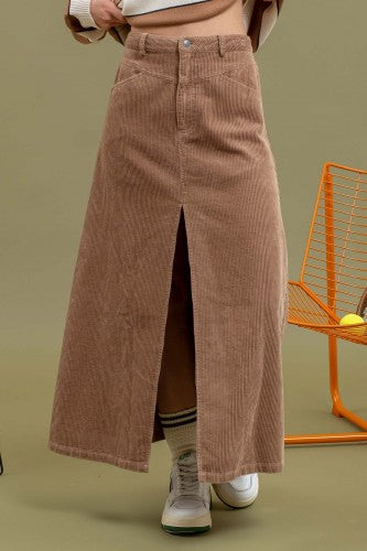 Front Slit Corduroy Maxi Skirt