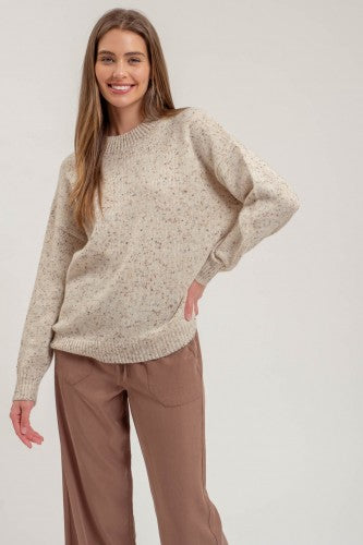 Oatmeal Speckle Knit Mock Neck Sweater