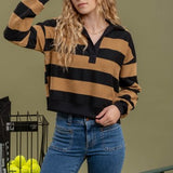 Camel Wide Stripe Collared Top