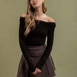 Black Off The Shoulder Simple Long Sleeve