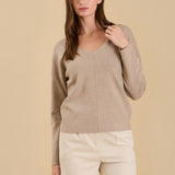 Mocha Micro Rib V Neck Front Seam Sweater