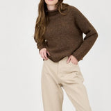 Dark Brown Turtleneck Knit Sweater