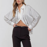 Ivory Asymmetrical Stripe Button Down Blouse
