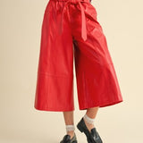 Red Faux Leather Paperbag Waist Pant