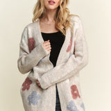 Beige Puff Floral Sweater Cardigan