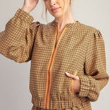 Rust Jacquard Bomber Jacket