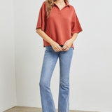 Brick Collared Rib Texture Knit Top