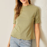 Olive Dot Textured Lettuce Hem Top
