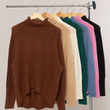 Turtleneck High Low Sweater with Wide Rib Hem