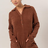 Chestnut Woven Texture Button Front Romper