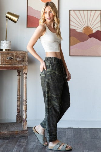 Dark Green Corduroy + Camo Washed Cargo Pant