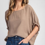 Linen Like Dolman Elastic Edge Blouse