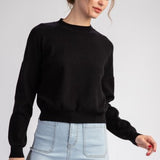 Rib Texture Solid L/S Sweater Top