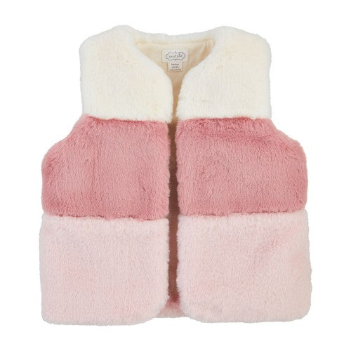 Pink Colorblock Fur Vest