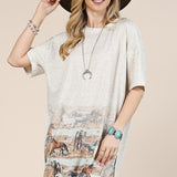 Oatmeal Horse Graphic Relaxed Shirt Dress